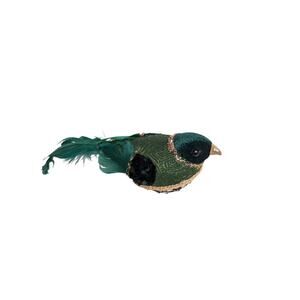 Mackenzie Childs Emerald Luxe Courtly Check Bird Ornament Clip On, Right Facing